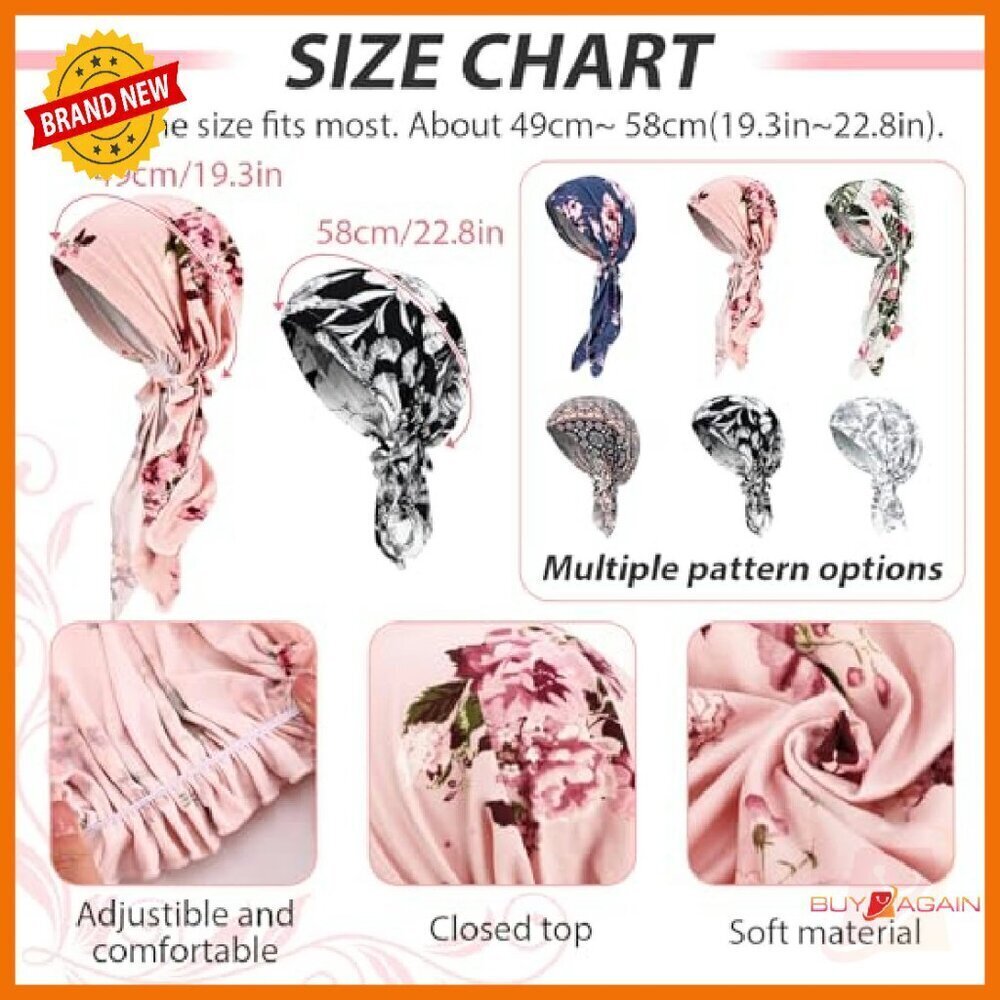 6-Pack Pre-Tied Chemo Headwear Turbans, Stretch Polyester, One Size - Picture 3 of 8